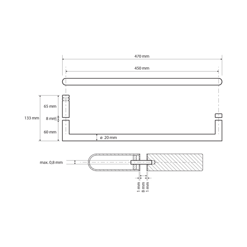 BEMETA DARK DRŽAČ PEŠKIRA 470 mm ZA STAKLO  104204310 2