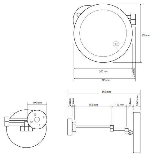 BEMETA DARK OGLEDALO Ø 200 mm 3X UVELIČAVANJE SA LED SVETLOM  116101770 2