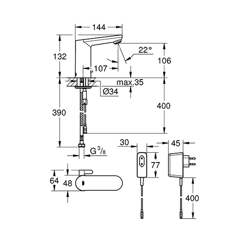 GROHE EUROSMART COSMOPOLITAN ZA LAVABO SA SENZOROM  36325001 2