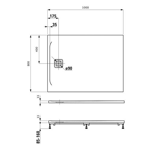 LAUFEN PRO MARBOND TUŠ KADA 100X80 SIVA  2109510770001 3