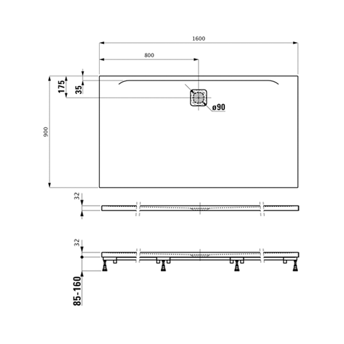 LAUFEN PRO MARBOND TUŠ KADA 160X90 SIVA  2119500770001 4