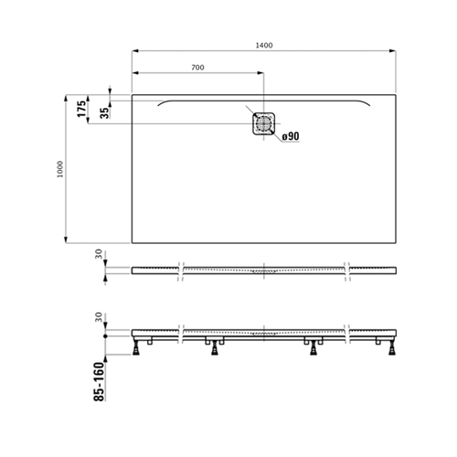 LAUFEN PRO MARBOND TUŠ KADA 140X100 BELA  2119540000001 3