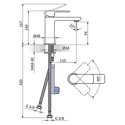 ROSAN S2 GOLD BATERIJA ZA LAVABO 230101G 2