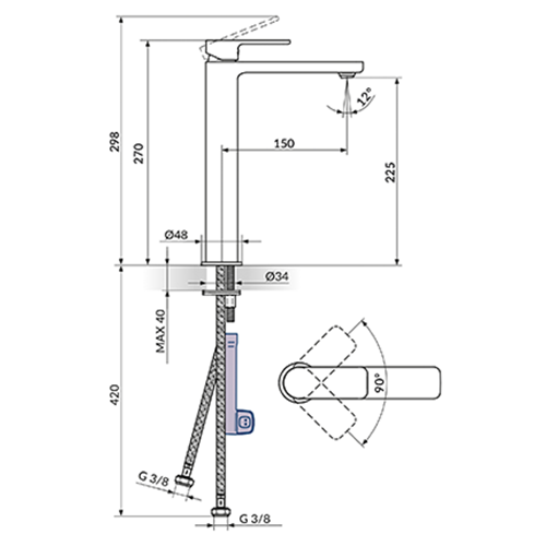 ROSAN S2 BLACK BATERIJA ZA LAVABO VISOKA CRNA MAT  230109B 2