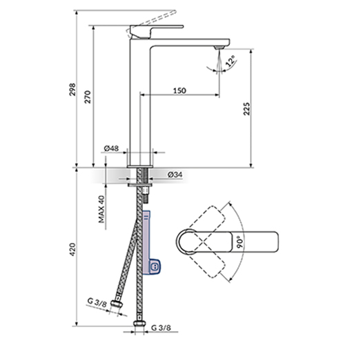 ROSAN S2 GOLD BATERIJA ZA LAVABO VISOKA 230109G 2