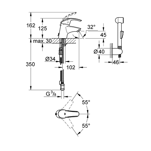 GROHE EUROSMART ZA LAVABO SA TUŠ RUČICOM S   23124000 2