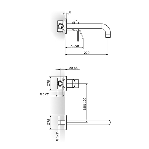 ROSAN S2 BLACK UZIDNA BATERIJA ZA LAVABO CRNA MAT  231402B 2