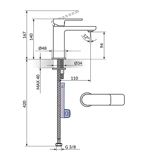 ROSAN S2 BLACK BATERIJA ZA LAVABO HLADNA VODA CRNA MAT  254101B 2