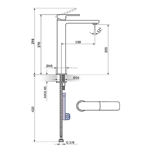 ROSAN S2 GOLD BATERIJA ZA LAVABO VISOKA - HLADNA VODA 254109G 2