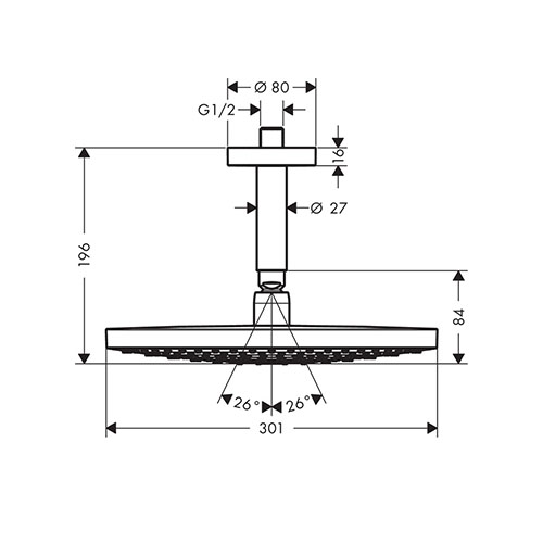 HANSGROHE RAINDANCE SELECT S 300 TUŠ RUŽA 2JET SA PLAFONSKIM IZLIVOM  27337000 2