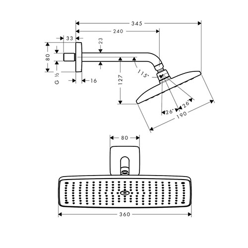 HANSGROHE RAINDANCE E 360 TUŠ RUŽA 1JET SA IZLIVOM 240 mm  27371000 2