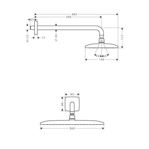 HANSGROHE RAINDANCE E 360 TUŠ RUŽA 1JET SA IZLIVOM 390 mm  27376000 2