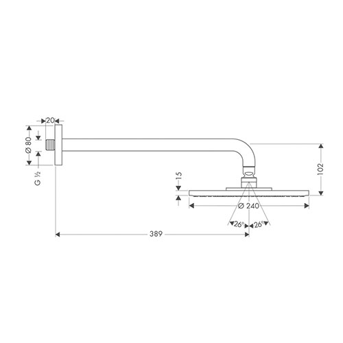 HANSGROHE RAINDANCE S 240 TUŠ RUŽA 1JET ECOSMART 9l/m SA IZLIVOM  27461000 2