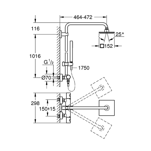 GROHE EUPHORIA ZA TUŠ KADU SA USPONSKIM TUŠEM  27932000 2