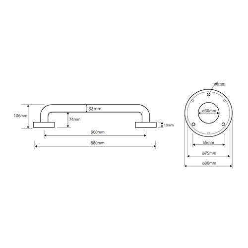 BEMETA HELP RUKOHVAT ZIDNI 800mm INOX ČETKANI  301100802 2