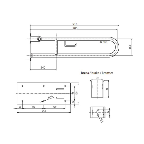 BEMETA HELP RUKOHVAT POKRETNI 900mm INOX ČETKANI SA DRŽAČEM ROLOPAPIRA  301102292 2