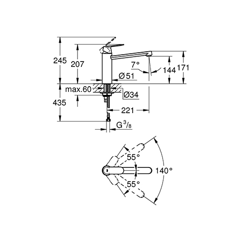 GROHE EUROSMART COSMOPOLITAN ZA SUDOPERU 2 CEVI  30193000 2