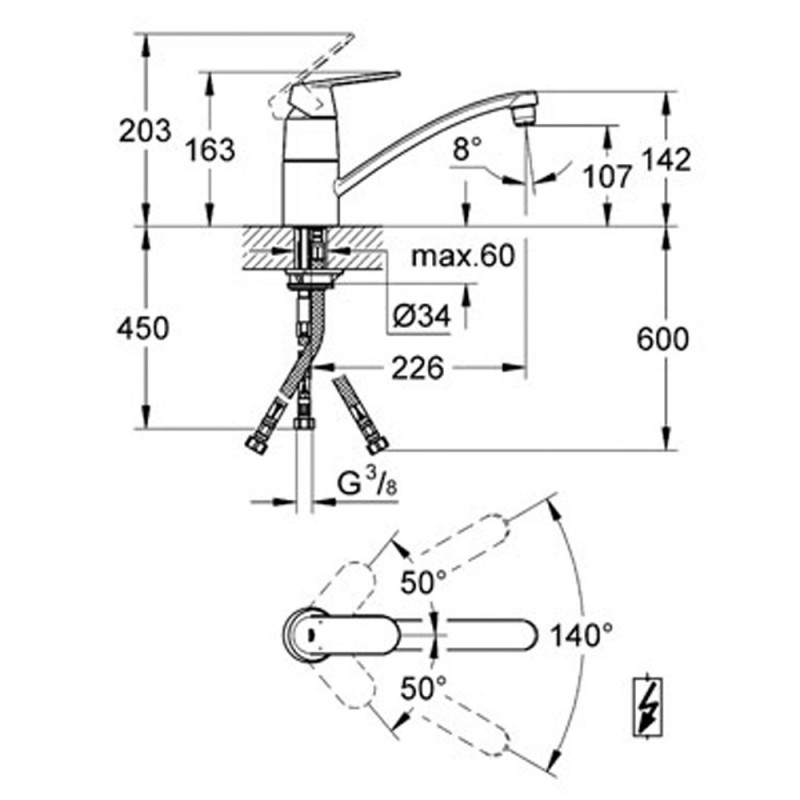 GROHE EUROSMART COSMOPOLITAN ZA SUDOPERU NISKA 3 CEVI  31179000 2