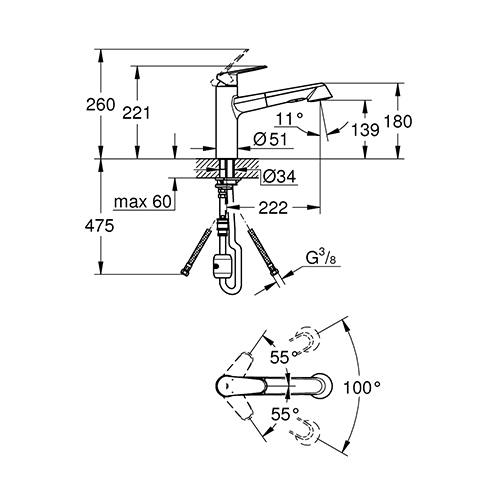 GROHE EURODISC COSMOPOLITAN ZA SUDOPERU FRIZERSKA  32257002 2