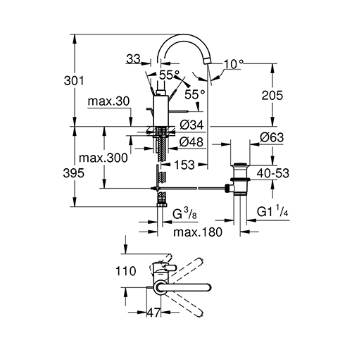 GROHE EUROSMART COSMOPOLITAN ZA LAVABO L  32830000 2