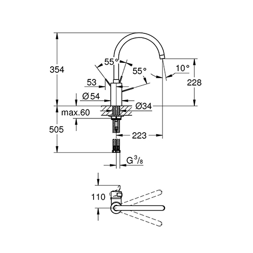 GROHE EUROSMART COSMOPOLITAN ZA SUDOPERU VISOKA 2 CEVI  32843000 2