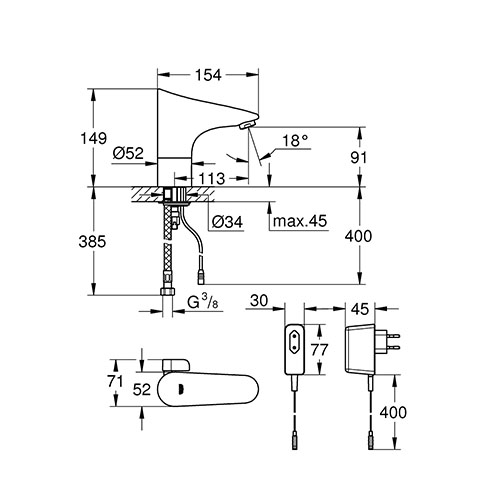 GROHE EUROPLUS E ZA LAVABO SA REGULATOROM 220V  36015001 2