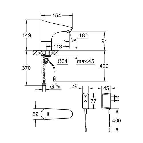 GROHE EUROPLUS E ZA LAVABO 220V  36016001 2