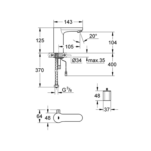 GROHE EUROSMART COSMOPOLITAN ZA LAVABO SA SENZOROM 6V  36327000 2