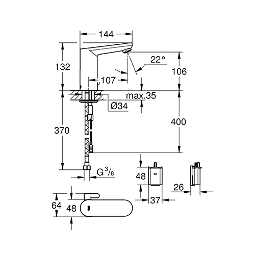 GROHE EUROSMART COSMOPOLITAN ZA LAVABO SA SENZOROM 6V  36327001 2