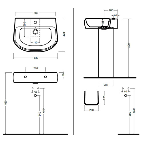 AXA CINQUE LAVABO KONZOLNI 600x470  364601 5