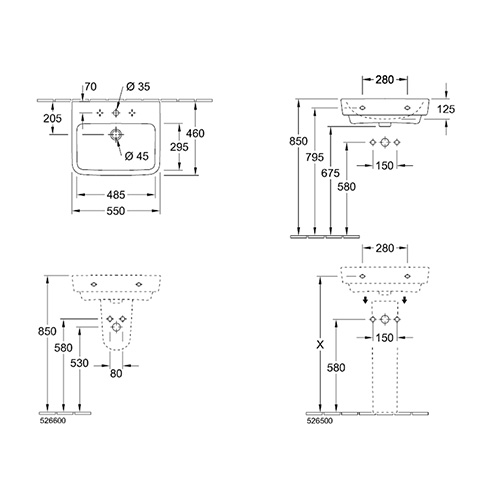 VILLEROY & BOCH O NOVO LAVABO 600X460 KONZOLNI SA PRELIVOM  4A416001 5