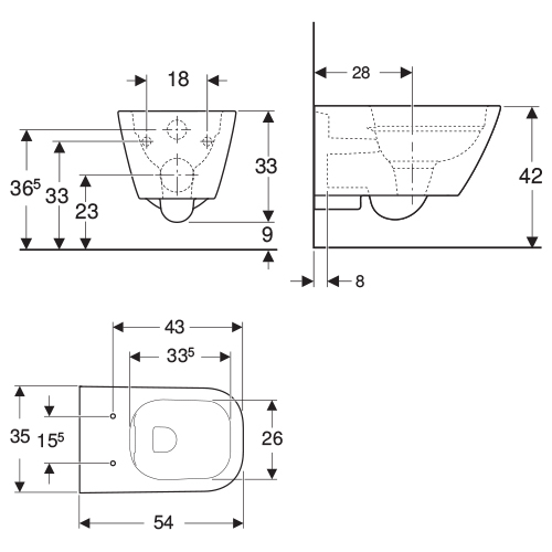 GEBERIT SMYLE SQUARE WC ŠOLJA KONZOLNA RIMFREE  500.208.01.1 2