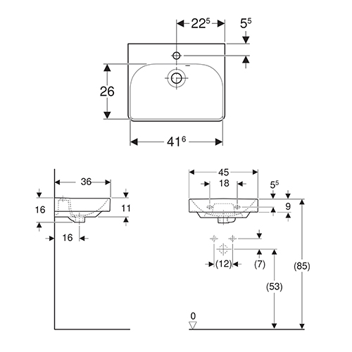 GEBERIT SMYLE SQUARE LAVABO 450x360  500.222.01.1 2