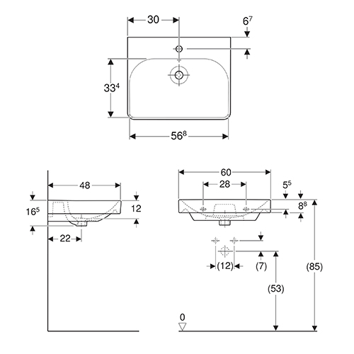 GEBERIT SMYLE SQUARE LAVABO 600x480  500.229.01.1 2