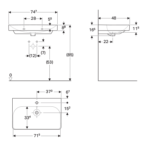 GEBERIT SMYLE SQUARE LAVABO 750x480  500.249.01.1 3