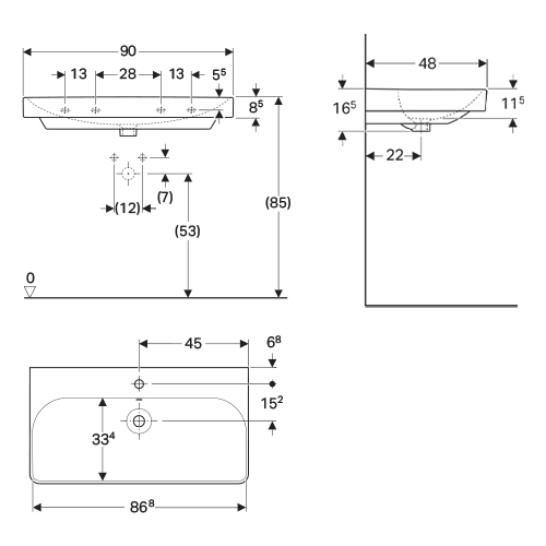 GEBERIT SMYLE SQUARE LAVABO 900x480  500.251.01.1 3