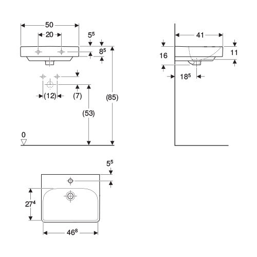 GEBERIT SMYLE SQUARE LAVABO 500x410  500.256.01.1 3