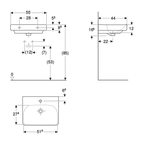 GEBERIT SMYLE SQUARE LAVABO 550x440  500.259.01.1 3