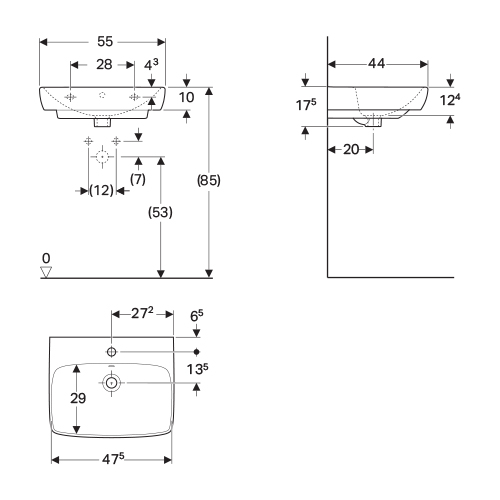 GEBERIT SELNOVA SQUARE LAVABO 550x440  500.290.01.1 2