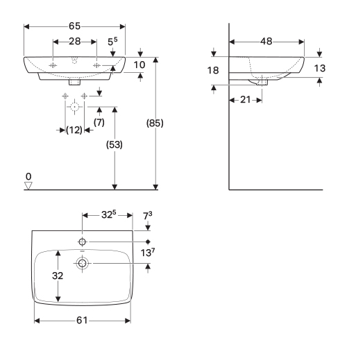 GEBERIT SELNOVA SQUARE LAVABO 650x480  500.299.01.1 2