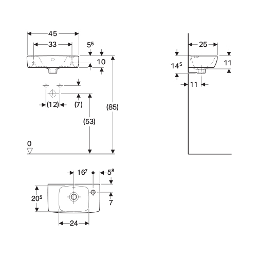 GEBERIT SELNOVA SQUARE LAVABO 450x250 DESNI  500.318.01.1 2