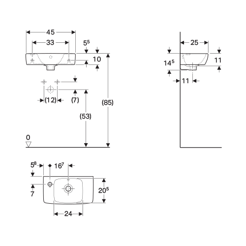 GEBERIT SELNOVA SQUARE LAVABO 450x250 LEVI  500.319.01.1 2