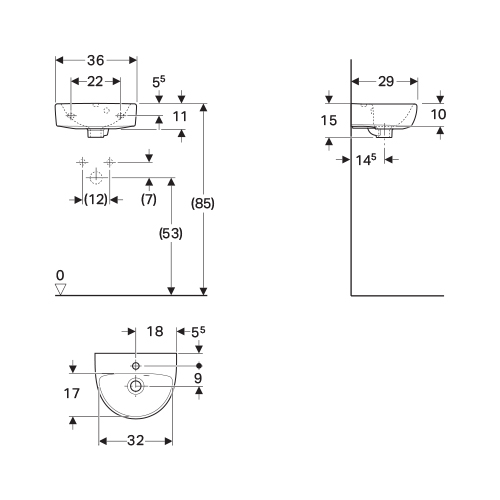 GEBERIT SELNOVA LAVABO 360x290 ASIMETRIČAN PRELIV  500.320.01.1 2