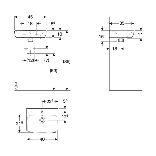 GEBERIT SELNOVA SQUARE LAVABO 450x350  500.322.01.1 2