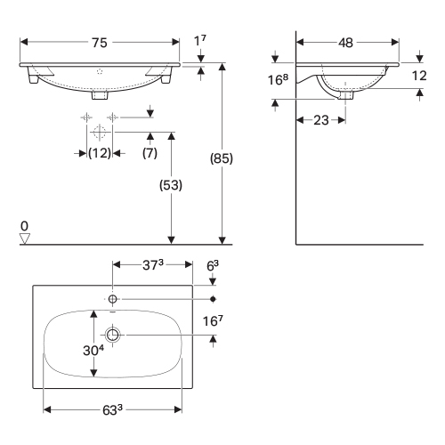 GEBERIT ACANTO LAVABO UGRADNI 750x480 cm  500.641.01.2 3