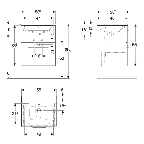 GEBERIT SELNOVA SQUARE LAVABO SA ORMARIĆEM, DVE FIOKE, BELI SJAJ, 55 cm  501.232.00.1 2