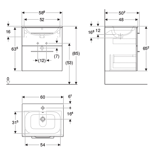 GEBERIT SELNOVA SQUARE LAVABO SA ORMARIĆEM, DVE FIOKE, BELI SJAJ, 60 cm  501.236.00.1 2