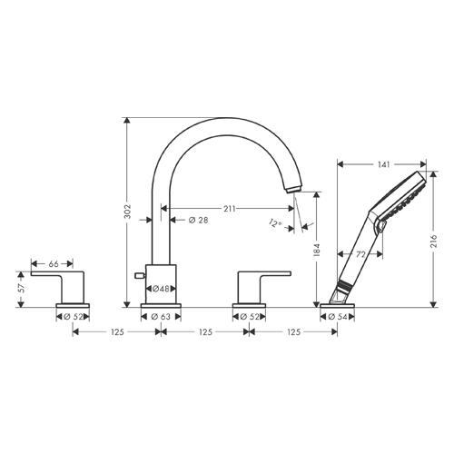 HANSGROHE VERNIS SHAPE DVORUČNA BATERIJA SA TUŠEM ZA KADU CRNA MAT  71459670 2