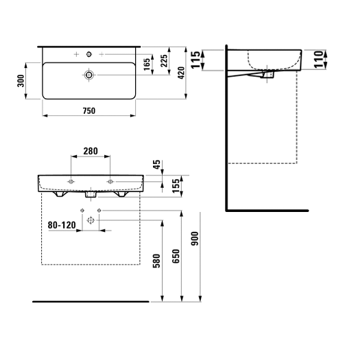 LAUFEN VAL LAVABO 75 x 42  1028.5 2