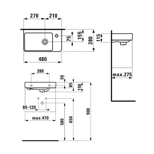 LAUFEN PRO S LAVABO 48 x 28 DESNI  1595.4 2